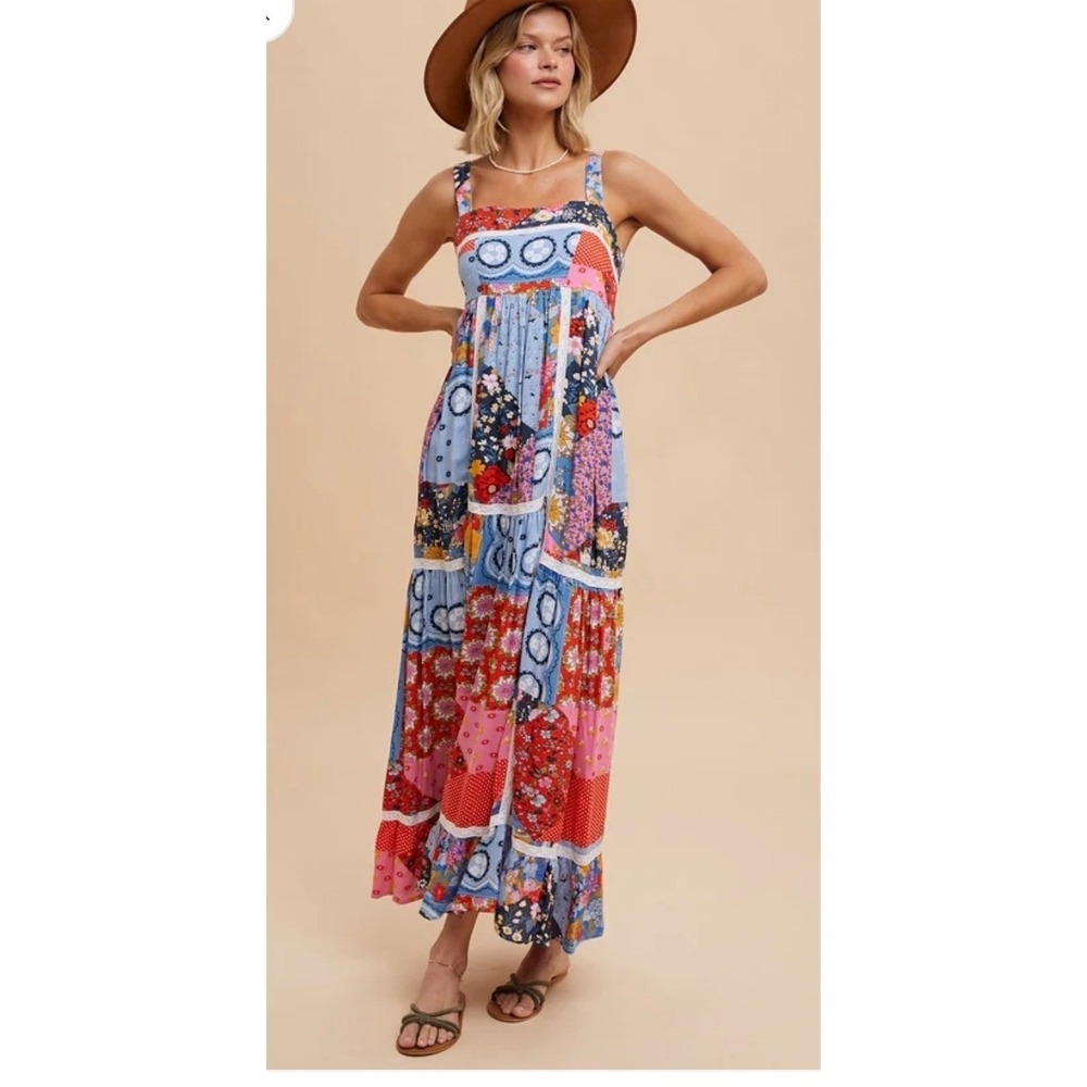 In Loom Multicolor‎ Patchwork Floral Maxi Dress Small